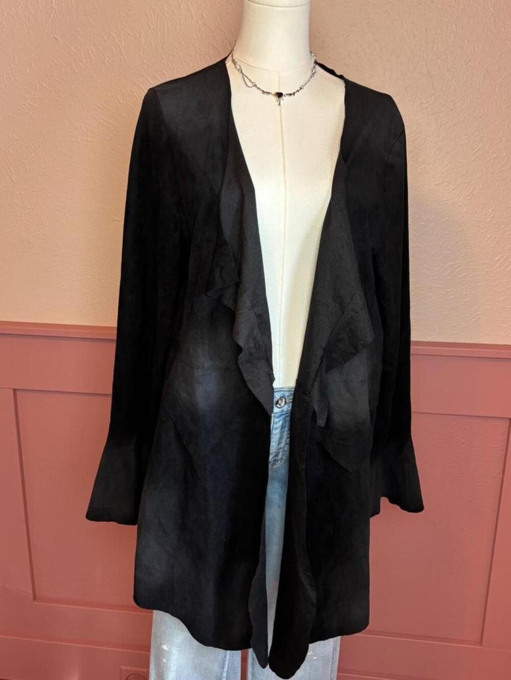 goth witchy black lace up jacket  vocal sz xl ruffle bell sleeve handkerchief